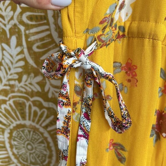 Free People Georgia Floral Chiffon Sleeveless Wide Leg Jumpsuit Gold Combo Sz S - Picture 10 of 15